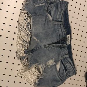 Lace jean shorts